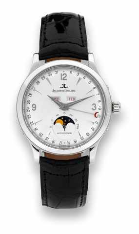Jaeger-LeCoultre Master Moon Triple.Calendar.Jaeger-LeCoultre, Master Calendar, Automatic, case.No. 3271, Ref. 140.8.98.S. Made circa 2002, sold January.28th, 2003..Fine, self-winding, water-resistant, stainless steel wristwatch.with triple date, moon pha