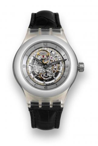 Swatch Caroussel.Swatch, Swiss, Diaphane One.No. 1733/ 2222. Made in a limited.edition of 2,222 examples in 2001. Sold.in September, 2008..Fine and rare, water-resistant, translucent.plastic, high-tech aluminium, and.diamond wristwatch with 30-minute.revo