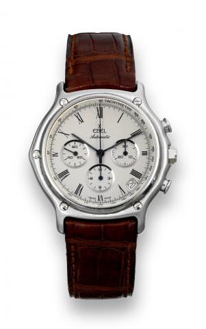 Ebel 1911.Ebel, 1911, Chronograph, Automatic, case no 9134901..Made in the 1990's..Fine, self-winding, water-resistant, stainless steel wristwatch.with round button chronograph, registers, tachometer, date.and a stainless steel Ebel deployant clasp..To be