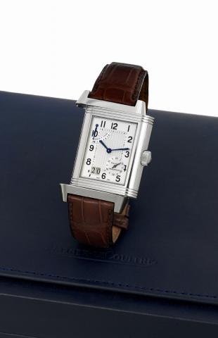 Jaeger-LeCoultre Reverso 8-Days.Jaeger-LeCoultre, Reverso, Grande Date, case.No. 2182308, Ref. 240.8.15. Made circa 2005..Fine, rectangular and reversible, stainless steel wristwatch.with large date, double spring barrels with 8-day power.reserve and a st