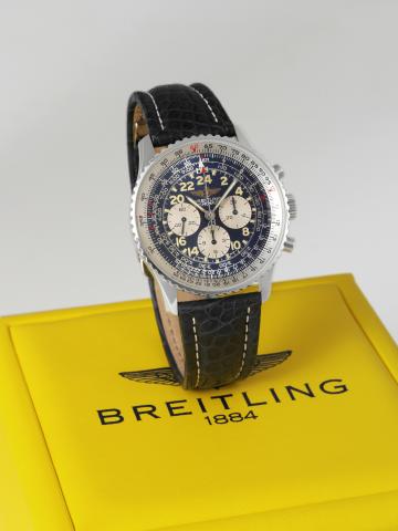 Breitling Cosmonaute II Special Series.Breitling, Cosmonaute Serie Speciale Etanche, No. 0787.Ref. A 12023. Made circa 1995..Fine, water-resistant, stainless steel wristwatch with 24-hour.dial, round button chronograph, registers, telemeter.slide-rule and