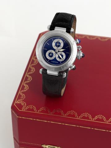 Cartier chronograph.Cartier Pasha de Cartier, Quartz, No. R 033984, Ref. 1352.1. Made in the 1990s..Fine, water-resistant, quartz, stainless steel wristwatch with.round button chronograph, registers, date and a stainless.steel Cartier deployant clasp. Acc
