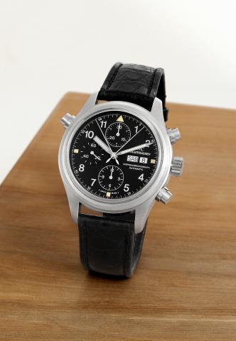 IWC, (International Watch Co.), Schaffhausen.Der DoppelChronograph, Automatic, case No. 2542099.Ref. 3713. Made circa 1995..Fine, water-resistant, self-winding, stainless steel wristwatch.with round button split-seconds chronograph, registers, day.and dat