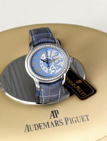 Audemars Piguet Lady Millenary blue.Audemars Piguet, Millenary, Automatic, case No. F68714.Ref. No. 77301ST. Made circa 2009..Fine, water-resistant, self-winding, center seconds.horizontal oval, stainless steel and diamond lady