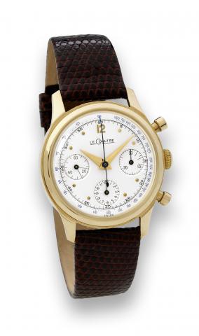 LECOULTRE CHRONOGRAPH.LeCoultre, Swiss. No.249659. Made in the 1960s..Very fine and unusual, 18K yellow gold round-button.chronograph wristwatch.