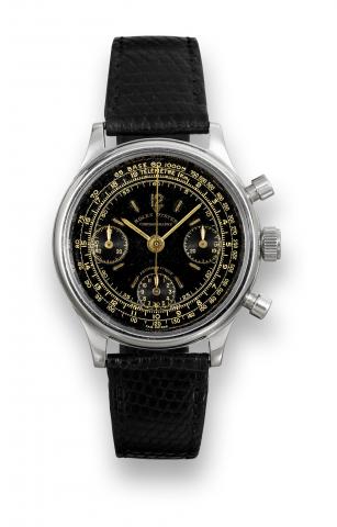 Rolex Ref. 4048, Barilotto from the original owner..Rolex, Oyster Chronographe Antimagnetique, Ref. 4048. Case No. 206342. Retailed.by Bucherer, Lugano, and sold on March 11, 1946..Extremely fine and exceptionally rare, water-resistant, tonneau-shaped, an