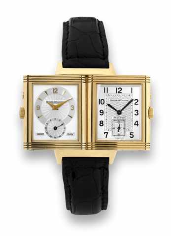 Jaeger LeCoultre Yellow Gold -.Reverso - Duo _ Night / Day.Jaeger-LeCoultre, Reverso Duo, No. 1813775.Ref. 270.1.54. Made in the 1990s..Very fine, rectangular, two time zone, day / night.indication, double-face, 18K yellow gold wristwatch.with 45 hours au