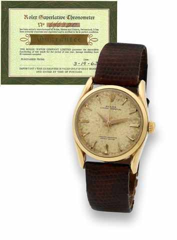 Rolex Ref. 1010 - So-called Bombay.Rolex, Oyster Perpetual, Superlative Chronometer, Officially.Certified, case No. 646320, Ref. 1010/1011. Made in 1962.sold March 19th, 1963..Fine and rare, center seconds, self-winding, water-resistant.14K yellow gold ch