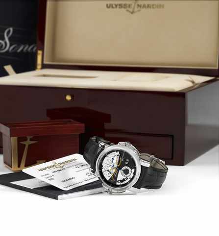 Ulysse Nardin White Gold Sonata Cathedral Dual Time.Ulysse Nardin, Le Locle, Suisse, Sonata Cathedral Dual Time, No. 010, Ref. 670-88. Made circa 2004. Production of this reference.started in 2003, sold on January 26th, 2004..Very fine, rare and unusual, 