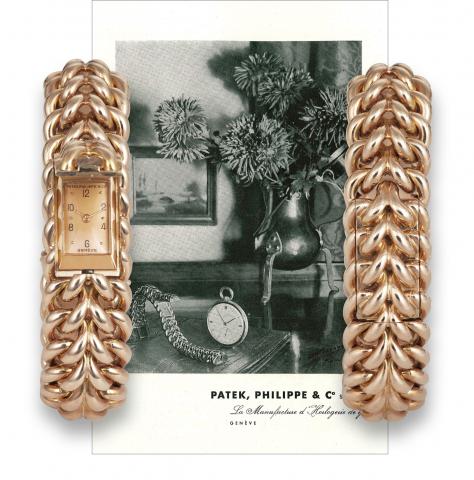 Patek Philippe Pink Gold Bracelet Watch.Patek Philippe & Co., Geneve, movement No. 841765, case No. 629255, Ref. 1276. Made in 1942.sold on January 18th, 1943..Very fine and rare, 18K pink gold lady