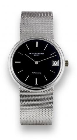 Vacheron Constantin, Geneve.Automatic, movement No. 685822.case No. 473767, Ref. 44004. Sold on.December 23, 1980..Fine and rare, self-winding, 18K white.gold wristwatch with date and 18K white.gold Vacheron Constantin integrated.bracelet. Accompanied by 