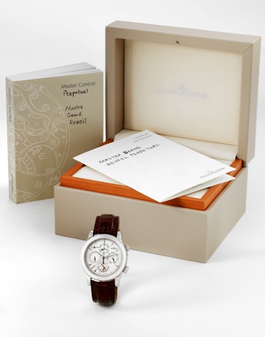JAEGER -LE COULTRE.MASTER GRAND REVEIL.Jaeger-LeCoultre, Master Control 1000 Hours Calendrier Perp_tuel - Master Grand R_veil, No. 021, Ref. 149.8.95. Sold on.December 12, 2005..Very fine, large, center seconds, self-winding, water-resistant, stainless st