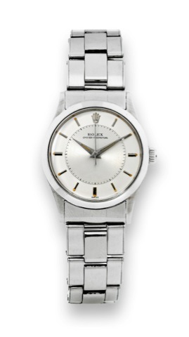 Rolex Ref. 6532 Bull's eye.Rolex Oyster Perpetual, case No. 254329, Ref. 6532. Made in 1957..Fine and rare, center seconds, self-winding, water-resistant, stainless steel wristwatch with a stainless steel riveted Oyster bracelet.