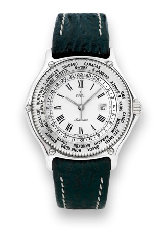 Ebel Stel Voyager - World Time.Ebel, Voyager, Automatic, case No. 34500762, Ref. 9124913..Made in the 1990s..Fine, center seconds, self-winding, water-resistant, world.time, stainless steel wristwatch with date and a stainless steel.Ebel deployant clasp..