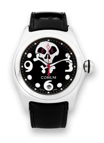 Corum Bubb le Jolly Roger.Corum, Bubble Automatic, THE COLLECTOR SERIES.No. 114/ 500, case No. 747513, Ref. 82.140.20. Made in a.limited edition of 500 pieces circa 2004..Fine, curved, center seconds, self-winding, water-resistant.stainless steel, wristwa