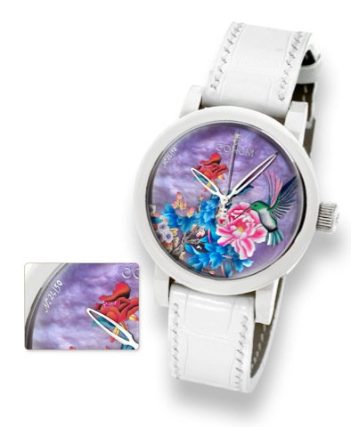 Corum Classical garden Bird Watch _ limited edition, unique dial.Corum, Artisan Classical Bird Watch, No. 24/50, No. 1753675, Ref. 982.102.59. Made in a limited edition of 50 pieces.circa 2009..Extremely fine and rare self-winding, center-seconds 18K whit