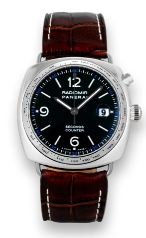 Panerai, White Gold Seconds Counter.Officine.Panerai, Firenze 1860, Radiomir, Seconds Counter.No. D 02/75, Ref. OP 6549. Produced in a limited edition of.75 examples in 2001..Very fine and rare, large, cushion-shaped, water resistant.18K white gold diver