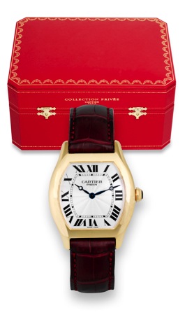 Cartier Yellow Gold Tortue.Cartier, Paris, Tortue, Collection Priv_e No. 0924 MG.Ref. 2496C. Sold on October 16th, 2001..Very fine, tonneau-shaped, water-resistant, 18K yellow gold.wristwatch with an 18K pink gold Cartier deployant clasp..Accompanied by f