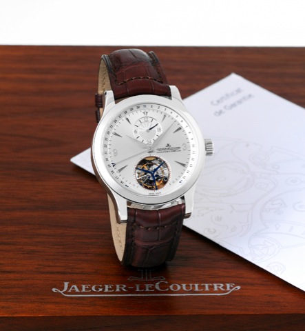 Jaeger-LeCoultre, Master Tourbillon.Jaeger-LeCoultre, Master Tourbillon - 1000 Hours, case no 2395315, Ref 146.8.34S. Sold on June 11, 2007..Very fine and rare, self-winding, water-resistant, stainless steel wristwatch with visible one minute tourbillon r