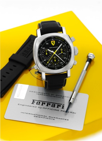 Ferrari FER 00010 - Ferrari - Split-Seconds.Chrono - Engineered by Officine Panerai.Ferrari Rattrappante, No. F C 037/200, case No. BB 1314452.Ref. F 6657. Made in a limited series of 200 examples circa 2007..Fine, cushion-shaped, large, water resistant, 