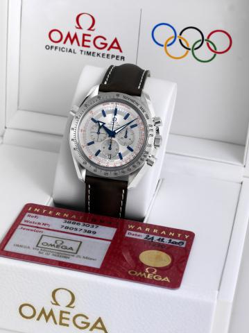 TORINO OLYMPIC Split Chronograph.Omega, Speedmaster, Co-Axial, Chronometer, Official.Timekeeper of the XXth Winter Olympic Games _ 2006.Torino, Italy , No. 09/26, case No. 78057389, Ref. 38863037..Made in a limited edition of 26 examples for the 2006.Olym