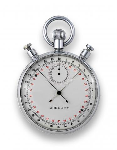 Breguet Split-Seconds Cronograph.30-Second StopWatch.Breguet, movement No. 430316, Ref. B 1222. Made circa.1950..Fine and rare, large, keyless, chromed, split-seconds.chronograph stopwatch with instantaneous 30-minute.register.