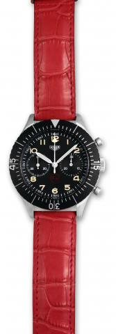 Heuer Military Flyback.Chronograph.Heuer, Bundeswehr, 3H. Made for the German.Military circa 1966..Fine, water-resistant, stainless steel military.wristwatch with black bezel, round button Flyback.chronograph and register.