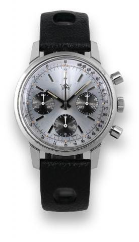 Breitling, Televerket, Stockholm, case No. 76033, Ref. 815. Made for the Swedish government telecommunications.agency in the 1960s..Fine and rare, water resistant, antimagnetic, stainless steel wristwatch, round button chronograph, registers and.tachomete