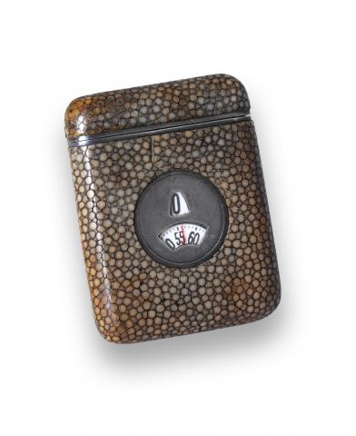 Clart_ Digital Purse Watch.Clart_, Swiss. Made in the 1930s..Fine and unusual, silver and shagreen Art Deco keyless purse watch with digital jump-hour display..To be sold without reserve