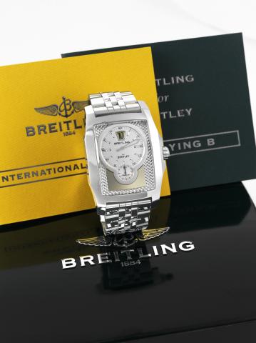 Breitling Flying B _ Jump Hour.Breitling, For Bentley, Flying B Chronometer, Officially.Certified Chronometer, case No. 2156256, Ref A28362..Made circa 2006..Fine, oversized, rectangular curved, jump-hour, self-winding.water-resistant, stainless steel chr