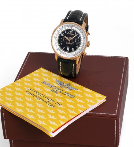 Breitling Pink Gold Montbrillant 1903.Breitling, Chronometre Certifie, Edition Special, 100 Ans.Aviation, Automatic, No. 009/100, case No. 422648, Ref..H35330. Made in a limited series of 100 examples in 2003.to celebrate the 100th anniversary of the firs