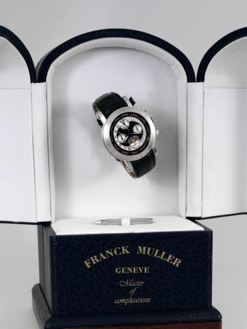 Franck Muller White Gold Perpetual.Bi-Retrogade Chronograph.Franck Muller, Geneve, Master of Complications No. 05..Perpe-tual Biretro Ref. 7000 CC QP B. Made in the 2000s..Fine and rare, self-winding, 18K white gold wristwatch with.perpetual calendar, lea