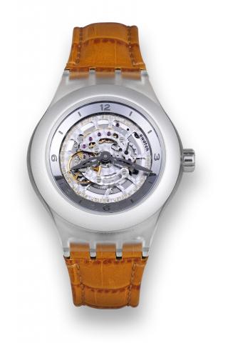 So-Called Caroussel.Swatch, Diaphane One, No..0808/2222. Made in a limited edition of.2,222 examples in 2001..Fine and rare, water-resistant, translucent.plastic, high-tech aluminum and diamond.wristwatch with 30-minute revolving.escapement and an aluminu