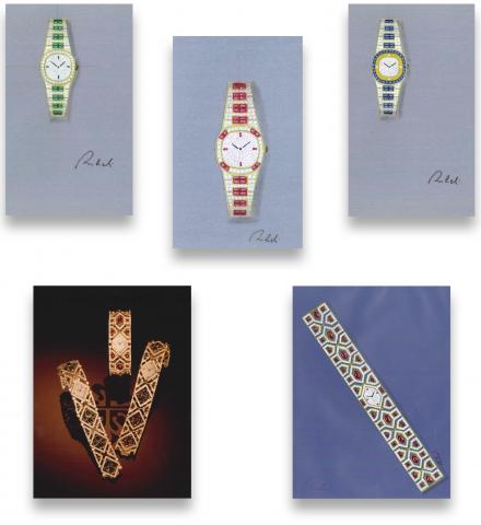 Jean-DanieL Rubeli for Patek Philippe _ Original Watch Designs.Jean-Daniel Rubeli, Chef de Cr_ation, Patek Philippe, Geneva. made from 1960 to 1975..Very fine and unique, folder of original designs for Patek Philippe Haute Joaillerie watches including the