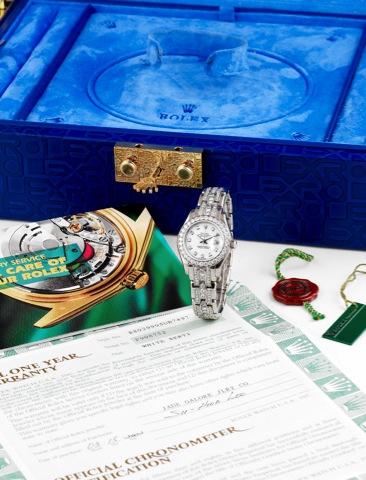 Rolex - White Gold & Diamond - Lady-Datejust Pearlmaster.Rolex, Oyster Perpetual, Datejust, Superlative Chronometer Officially Certified, No. P 908752, Ref. 80299, sold March.15th, 2002..Very fine and exquisite, center seconds, self-winding, water-resista