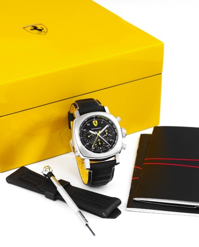 Ferrari _ Engineered By Officine Panerai.Rattrapante.Engineered by Officine Panerai, Ferrari Rattrappante.No. F C 048/200, case No. BB 1314421, Ref. F 6657. Made in.a limited series of 200 examples circa 2007..Fine, cushion-shaped, large, water resistant,