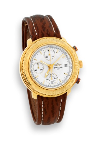 Breitling - Dual Time Zone- Longitude -.Chrono - AutomatIc.Breitling, Longitude, Automatic, Chronograph, Ref. K 20405..Made in the 1990s..Fine and rare, self-winding, water-resistant, 18K yellow.gold wristwatch with round button chronograph, registers.tac