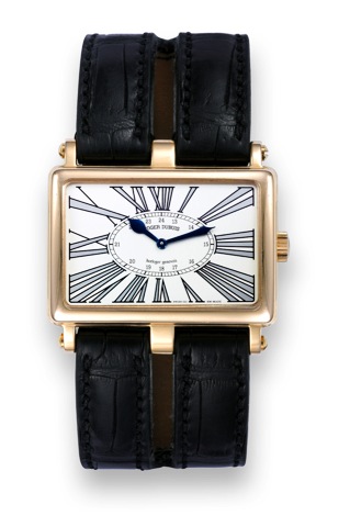 Roger Dubuis Too Much.Roger Dubuis, horloger genevois, Too Much, No. 04/28.Ref. T 26 18 5, case No. 205236, movement No. 1919..Produced in a limited edition of 28 pieces in circa 2005..Very fine and unusual, horizontal rectangular curved, waterresistant.1
