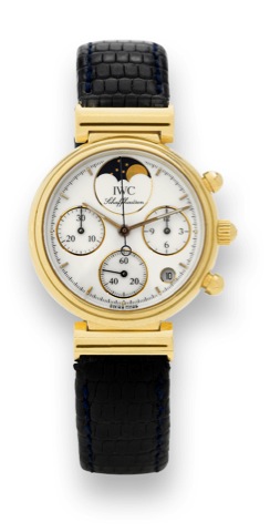 IWC - Ref. 3737 - Quartz Chronograph.International Watch Co., Schaffhausen, No. 2533615, case No. 2479366, Ref. 3735. Made in.the 1990s..Fine, 18K yellow gold midsize quartz wristwatch with date, round button chronograph.registers, moon phases and an 18K 