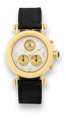 Cartier - Chrono - Quartz.Cartier Paris, Diabolo Chronoreflex, case No. CO 41242, Ref. 14000. Made in the 1990's. Fine, water-resistant.18K yellow gold quartz wristwatch with round button chronograph, registers, date and an 18K yellow gold Cartier.deploya