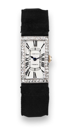 Cartier, France, Art Deco, case No. 9985, Ref. 19991..Made in the 1930s..Very fine, rare and elegant, rectangular, 18K white and yellow.gold diamond lady