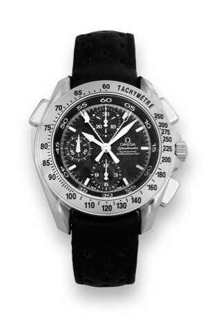 Omega Steel Speedmaster Rattrapante.Omega, Speedmaster Automatic, Chronometer, case No. 60096622, Ref. 354050. Sold on July 7th, 2002..Fine, self-winding, water-resistant, stainless steel wristwatch with square button split-seconds chronograph.registers, 