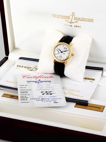Ulysse Nardin Perpetual Ludwig.Ulysse Nardin, 150th Anniversary, Perpetual Calendar.Automatic, No. 135/150, Ref. 336-22. Made in a limited.edition of 150 pieces in 1996 to celebrate the 150th.anniversary of Ulysse Nardin, sold in April 1999..Very fine and
