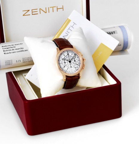 Zenith Pink Gold El primero.Chronomaster.Zenith, El Primero, Automatic, No. 496/750, movement.No. 119607, Ref. 170500400. Made in a limited series.of 750 examples in 1997 in celebration of the 500th.anniversary of the discovery of the sea route to India..