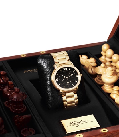 Audemars Piguet Yellow Gold.Millenary Kasparov.Audemars Piguet, Millenary Dual Time, Automatic - Chess.case No. E17488. Made in a limited edition of 150 examples.circa 2000..Very fine and rare, self-winding, water-resistant, two time.zone, horizontal oval