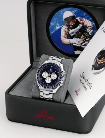 Gemini IV 40th Anniversary.Omega, Speedmaster Professional, 1965 _ 2005.No. 1640/2005, case No. 77139302, Ref. ST3565.80..Made in a limited edition of 2005 examples in 2005 to.mark the 40th anniversary of the first spacewalk, sold on.September 15th, 2005.