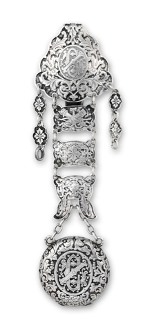 Sandoz.Silver Watch & Chatelaine.Gustave Sandoz, Horloger de la Marine.Imperiale, Palais Royal 147, Paris, No. 2613..Made circa 1850..Fine, silver, half-hunting cased, keyless pendant.watch and silver chatelaine en suite..To be sold without reserve