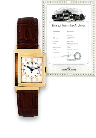 Yellow Gold Reverso - Center Seconds.Jaeger-LeCoultre, Reverso, movement No. 103806, case No. 42693, Ref. 2204. Made in 1938..Fine and rare, center-seconds, rectangular, reversible, 9K yellow gold wristwatch.