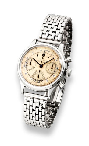 Rolex Stainless steel Ref. 4048, Barilotto.Rolex, Oyster Chronograph Antimagnetic, case No. 206300, Ref. 4048..Made in the 1940's..Very fine and rare, water-resistant stainless steel wristwatch with round.button chronograph, registers, telemeter and tacho