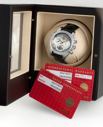 Omega De Ville Rattrapante Platinum.Omega, De Ville, Rattrapante, Co-Axial Chronometer. No. 081, movement number 78250506, Ref. PT 4647.40.31. Made in a.limited edition of 107 examples in 2005, sold on April 26, 2007..Very fine and rare, self-winding, wat